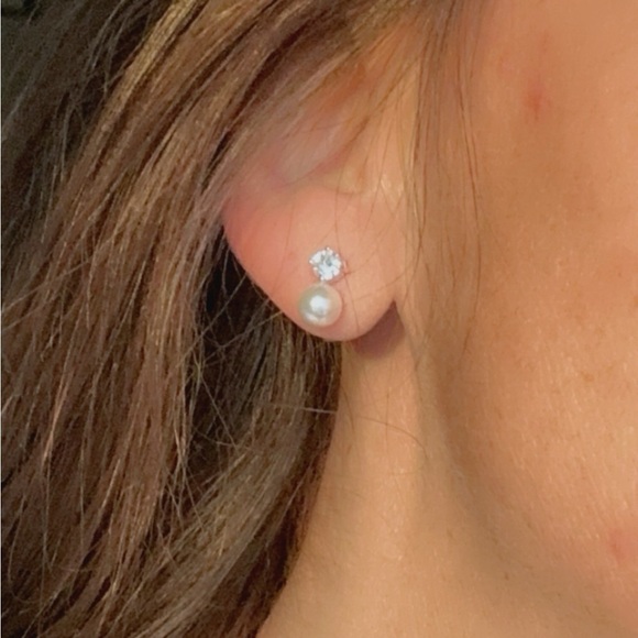 Sterling Silver Pearl and CZ Earrings - Picture 3 of 12